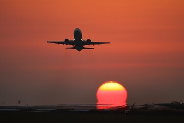 airplane at sunset