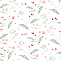 Watercolor boho floral pattern Bohemian natural leaves, feathers, flowers, Isolated on white background. Artistic decoration illustration. Save the date, wedding design,valentine's day