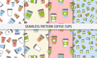 Set of Seamless Pattern coffee cups. Food and drink
