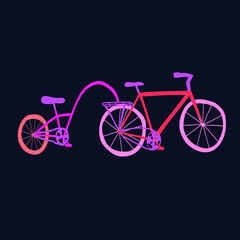 Fototapeta premium Bicycle with a tag along attached to it. Rent equipment for child transportation. Vector illustration with bright colors.