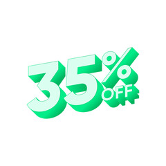 Big 3D 35% off discount. clean, bright, and colorful discount offer design. Green 35% off promotion design.