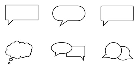 Set of speech bubble in modern thin line style.Black outline conversation symbols for web site design and mobile apps. Simple linear speech pictograms on a white background.Vector illustration.