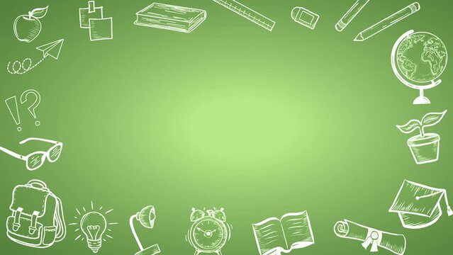 Animated Hand Drawn Retro Style Education Stationary Motion Pattern Design School Elements 4K animation Back to school background Teacher's day Stationary or Studying Concept Moving Gradient Backdrop.