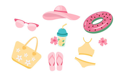  vector set of summer beach accessories