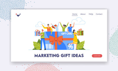 Marketing Gift Ideas Landing Page Template. Characters Buying Things and Presents for Holidays Using Gift Certificate
