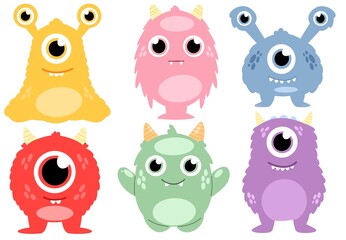 Set cute little monster on a white background. Children's poster