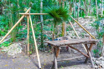 Fototapeta premium Amazing blue turquoise water and limestone cave sinkhole cenote Mexico.