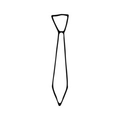 Tie line art. Men's business style accessory. A piece of classic clothing. Hand drawn graphic vector illustration. Isolated simple doodle element.