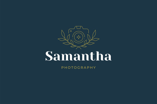 Simple professional photographer business card design with place for text line art logo vector