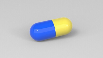 Medicine capsules pill drug tablet health antibiotic 3d rendering blue yellow medicine Ukraine 