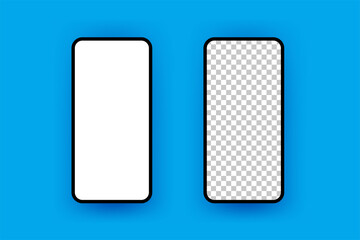 Smartphone with blank white screen on blue background phone mockup illustration