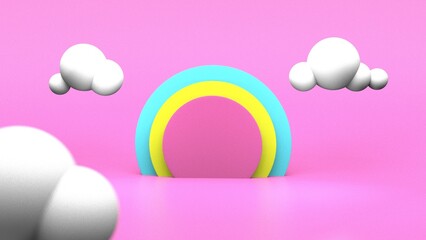 3d rendering of summer vacation concept colorful podium display pink background