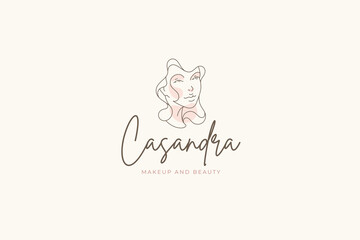 Elegant lady portrait makeup pastel spot beauty silhouette logo with place for text vector
