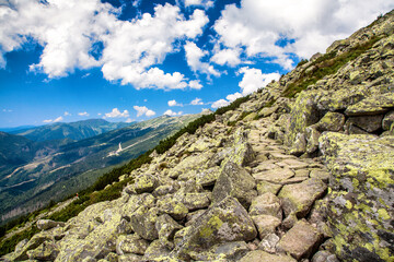 Stone hiking trail on the ridge of the hill