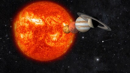 planet alignament in the sky , planetary parade , venus , mars , jupiter and saturn  alignament 3d illustration © SN