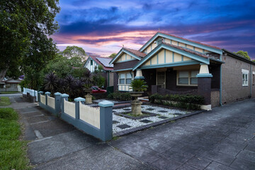 Suburban federation house in Sydney at sunset NSW Australia 