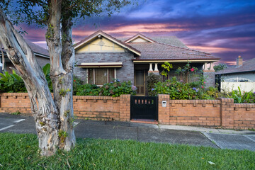 Suburban federation house in Sydney at sunset NSW Australia 