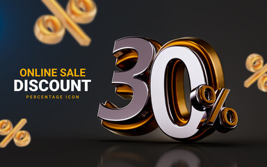 online sale discount 30 percent special offer on dark background 3d render concept for shopping - obrazy, fototapety, plakaty