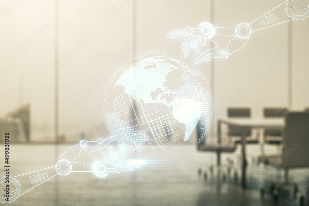 Aufkleber abstract virtual robotics technology sketch with globe on a modern boardroom background, future tech
