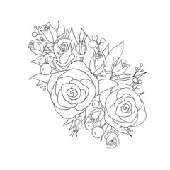 Bouquet of flowers in one line. Contour drawing for coloring