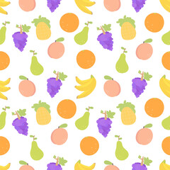seamless pattern cartoon funny Fruit. freshness background. pineapple, banana, pineapple, orange, peach, pear.