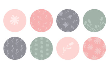 Highlight cover set, floral botanical icons for social media. Vector illustration. flower design. Set story Highlights Covers Icons. cute gentle highlight template