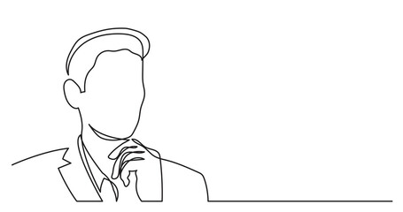 one line drawing of woman professional thinking finding solutions solving problems