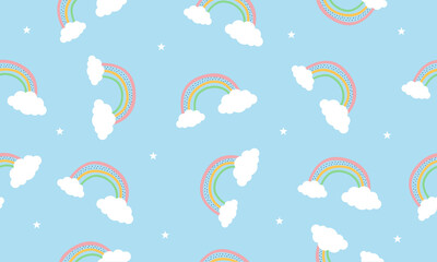 Fototapeta na wymiar Cute rainbow in pastel colors seamless pattern background. Vector