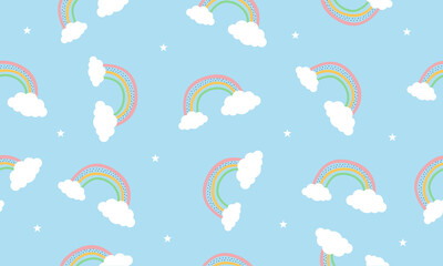 Cute rainbow in pastel colors seamless pattern background. Vector