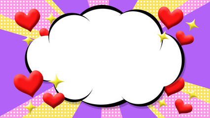 ポップな背景と雲の吹き出し（ハート）