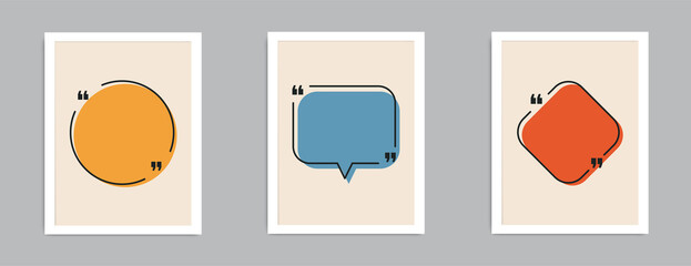 Quote frames blank template set. Mid century modern graphic. Blank template for your text, speech quotes in an empty bubble. Vector