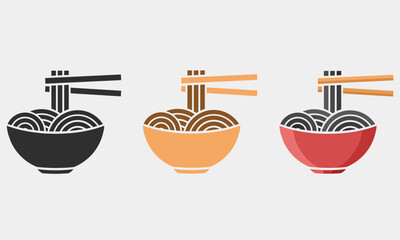 bowl of noodles icon set