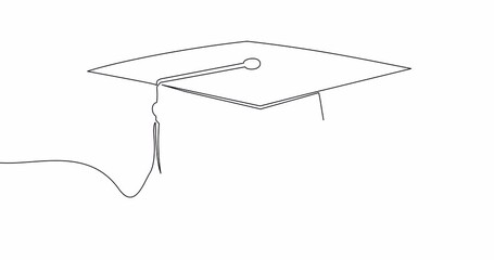 Self drawing line animation Square academic cap continuous line drawn concept