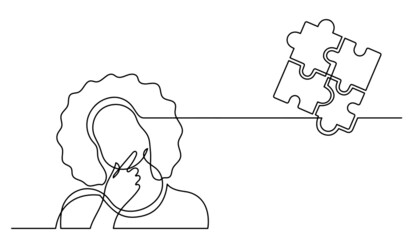 one line drawing of person thinking about idea solving problems finding solutions