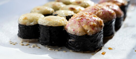 Hot sushi. Baked sushi. Delicious Sushi