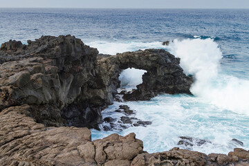 Landscape of a coastal path in the natural park of Timanfaya, Lanzarote