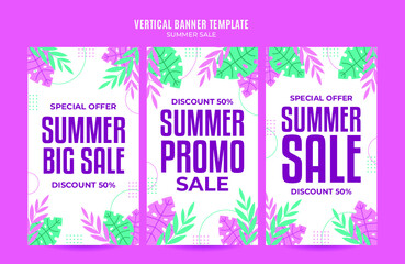 Happy Summer Sale Web Banner for Social Media Vertical Poster, banner, space area and background