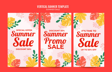 Happy Summer Sale Web Banner for Social Media Vertical Poster, banner, space area and background
