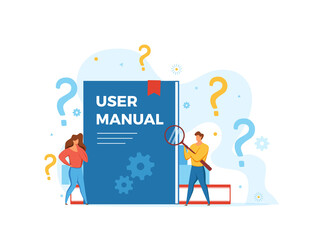 User manual concept vector illustration. People looking at user manual book