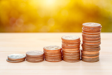 coin stack step up for saving money business account concept.