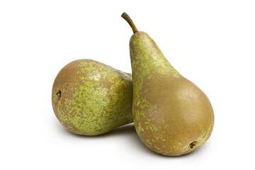 Green conference pear isolated on white background with clipping path and full depth of field