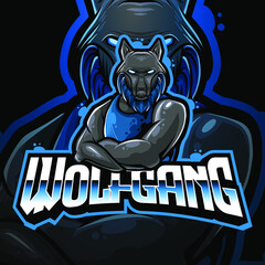 Wolf Cross Arm E-Sport Logo, Mascot, and Emblem Template Isolated Vector. Illustration Logo. Suitable for Game, Streamer, and E-Sport Team.