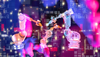 Obraz premium Neural network 3D illustration. Big data and cybersecurity