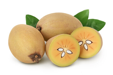 Sapodilla isolated on white background with clipping path and full depth of field