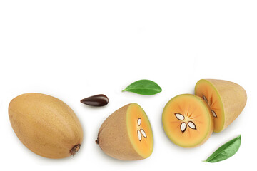 Sapodilla isolated on white background with clipping path and full depth of field. Top view. Flat lay
