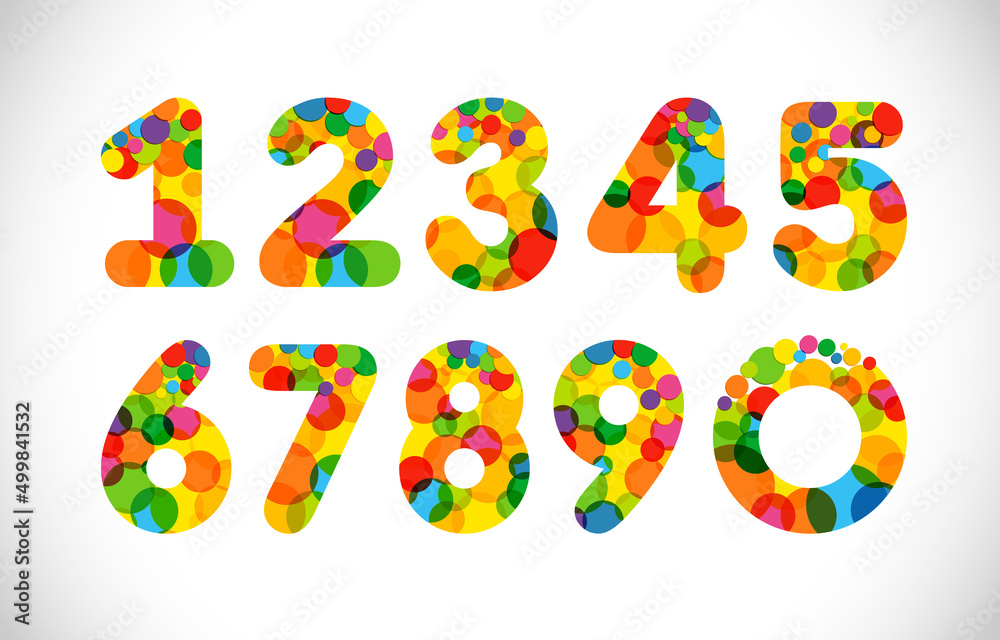 Fototapete set of colorful numbers. creative festive confetti textured typescript. isolated abstract graphic de