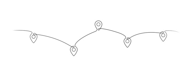 Pointeurs d& 39 emplacement un dessin au trait. Illustration vectorielle continue de pointeurs de broche à une ligne. Pointeurs de navigation GPS. Dessin au trait. Notion de voyage. Emplacement, broche, symbole d& 39 icône de pointeur une conception d& 39