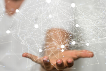 network holding in hand 3d connection data