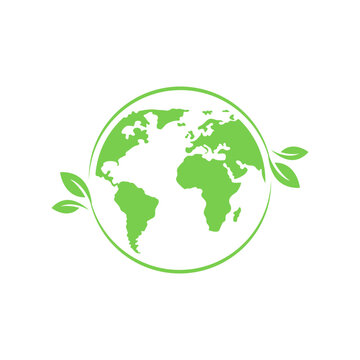 Green eco world icon. Ecological earth concept logo. Green planet. Planet earth. Ecology concept. Environmental concept. Safe world. Save the planet. ECO logo. Vector graphic.