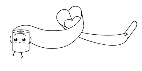 Happy unwound roll of toilet paper with heart. Vector illustration